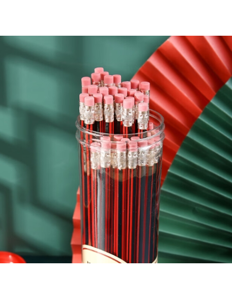  Red and Black Drawstring Hexagonal Wooden Pencil